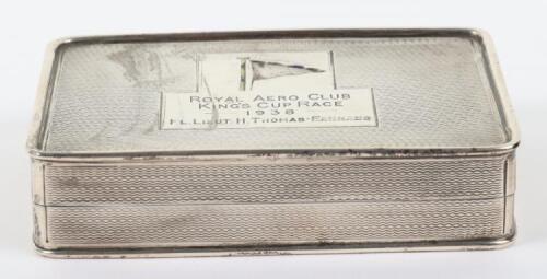 Hallmarked Silver Royal Aero Club Kings Cup Race 1938 Presentation Box Presented to Flight Lieutenant Hugo Moreton Waddington Thomas-Ferrand, Who Died on Active Service in 1945