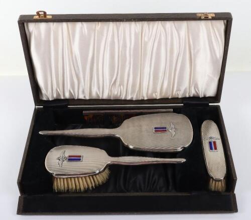 Hallmarked Silver Royal Air Force Four Piece Dressing Table / Vanity Case Set