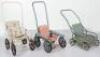 Three child’s push-along pressed metal Dolls prams, circa 1960