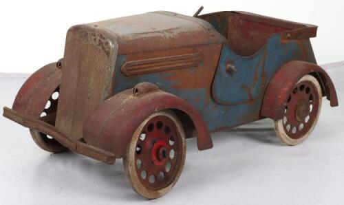 A scarce Leeway barn find pressed steel child’s Saloon pedal car, English 1940s