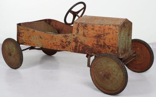 A pressed metal barn find child’s pedal car, possibly Eurika French 1920s