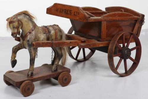 A Lines Brothers carved wooden horse and Hay wagon, late 19th century