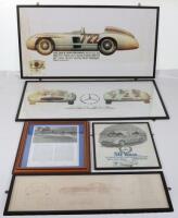 Five glazed pictures relating to Sterling Moss’s Le Mans Mercedes 300SLR Sports car