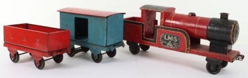 Lines Brothers wooden and tin pull-along locomotive and wagons, 1920s