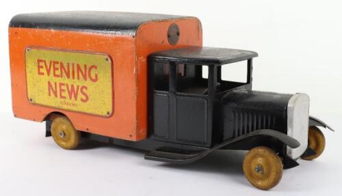 Scarce Tri-ang pressed steel and wooden Evening News delivery van, 1930s