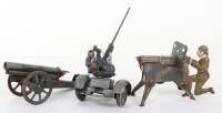 Tinplate Machine gunner, mounted A.A gunner and a cannon, German 1930s