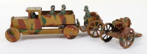 Military Army truck, Limber and Gun Penny toys, German 1930s