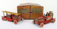 Tippco tinplate Fire Station and Engines, German 1930s