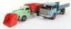 Gama tinplate Crane truck and Plough tipping lorry, W.Germany circa 1960 - 3
