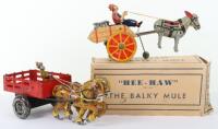 Marx (New York) tinplate Hee-Haw the Balky Mule and a Hay wagon, 1960s