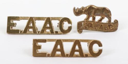 Scarce WW2 East African Armoured Corps Cap Badge & Shoulder Title Set