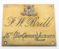 16th Queens Lancers Brass Duty Plaque