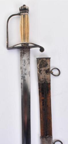 ^ Infantry officer’s sword spadroon with hallmarked silver mounts by George Thurkle