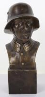 Bronzed Table Bust Figure of a German Soldier in Steel Helmet