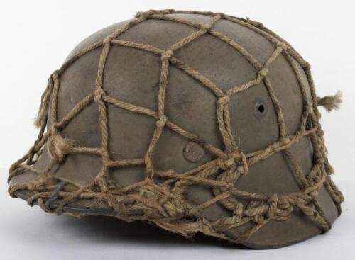WW2 German Normandy Camouflaged Steel Combat Helmet with Camouflage Net Fitted