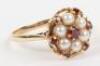 A 9ct gold, pearl and garnet cluster ring - 7