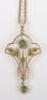 An Art Nouveau 15ct gold, aquamarine and pearl open work pendant necklace - 5