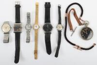 A selection of watches and a military style pocket watch