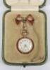 A lady’s 18ct gold, diamond and guilloche enamel fob watch - 2