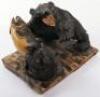 A Japanese carved wood group of bear and cub with salmon - 4