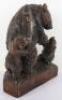 A Japanese wood carved group of bear and two cubs - 2