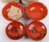 A Japanese red lacquer rice bowl set, - 4