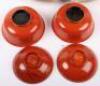 A Japanese red lacquer rice bowl set, - 5