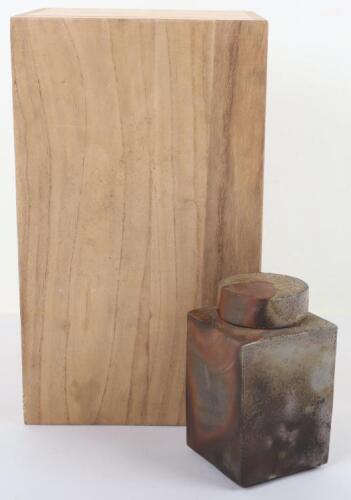 A Japanese 20th century studio ware scent bottle and cover, bizen ware, signed to base