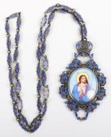An early 20th century (1908-1926) Russian silver and enamel religious pendant / engolpion and chain, St Petersburg