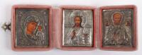 A 19th century (1882-1899) Russian silver triptych icon in travel case, Alexander Sevier, St Petersburg
