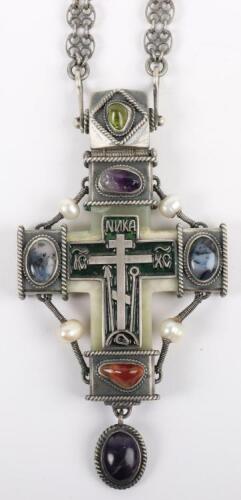 A late 19th / early 20th century silver pectoral cross, maker TO with 84 Zolotnik mark,