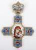 An early 20th century (1908-1926) silver gilt and enamel pectoral cross, St Petersburg