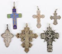 Six Russian silver and other pendant crosses