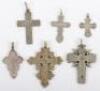 Six Russian silver and other pendant crosses - 2
