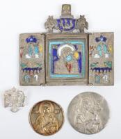 A naïve metal and enamel triptych icon