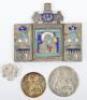 A na&iuml;ve metal and enamel triptych icon