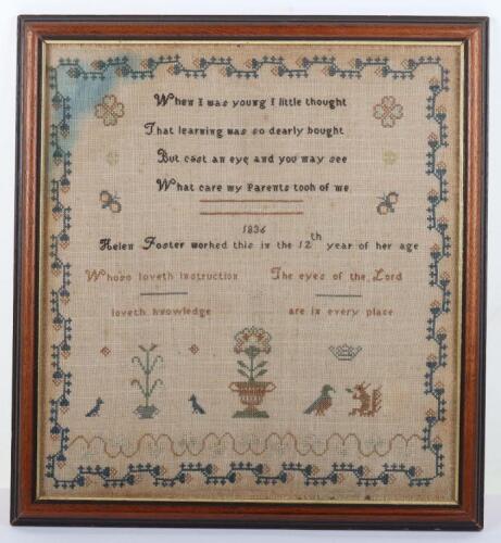 A William IV needlework sampler by Helen Foster in 1836 aged 12