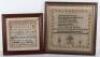 Two Victorian needlework sampler&rsquo;s, by Helen Glassford aged 8 in 1874 and Jane Holt in 1851