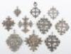 Ten Russian silver and other pendant crosses