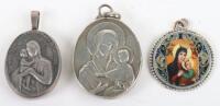 A Russian silver (unmarked) and champleve enamel religious pendant,