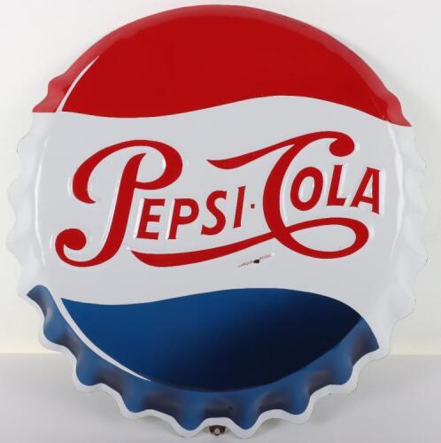 An Original French&nbsp; Embossed 3-D&nbsp; Enamelled "Pepsi Cola" Tin Sign