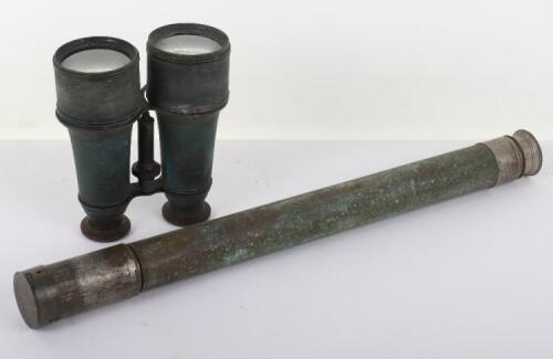 A Negretti & Zambra telescope marked &lsquo;W Locock R.M.L.I&rsquo;, 47cm, with a pair of Naval binolculars, (2)