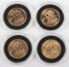 The Four Portraits of Queen Elizabeth II Gold Sovereign Set, 1957, 1979, 1987, 2003 - 2