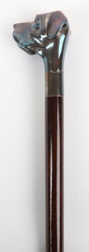 A silver dogs head walking cane, hounds head, modern, 93cm