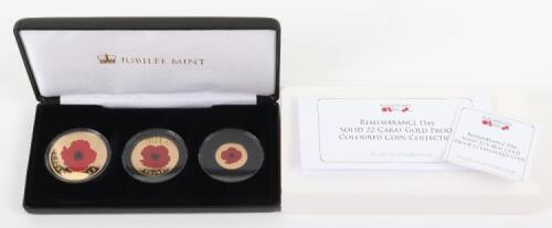 2017 Remembrance Day 22ct gold Five Pound (40g), Two Pound (16g) and One Pound (8g)