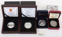 Silver coins, including two cased silver 28g coins, Cook Island and Jersey