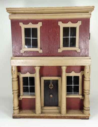 A good painted wooden dolls house, English circa 1870,
