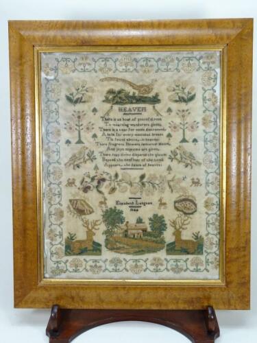 Early Victorian sampler by Elizabeth Langton, English 1844,