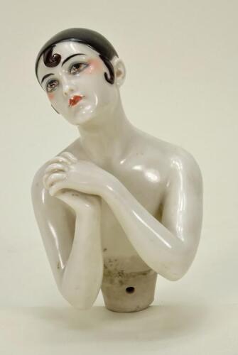 A large Dressel and Kister glazed china Pierrot half-doll,