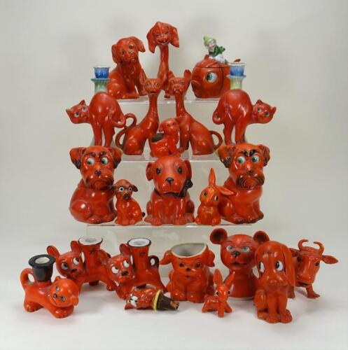 Collection of orange glazed china character animal novelty figures,